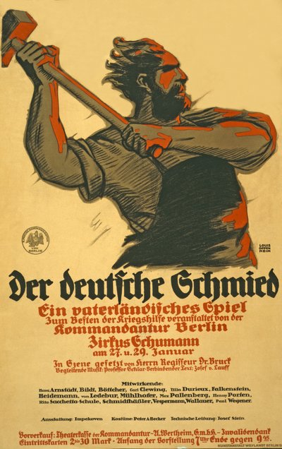 Poster die een toneelstuk aankondigt ten behoeve van Duitse Oorlogshulp, c.1914-18 door Louis Oppenheim